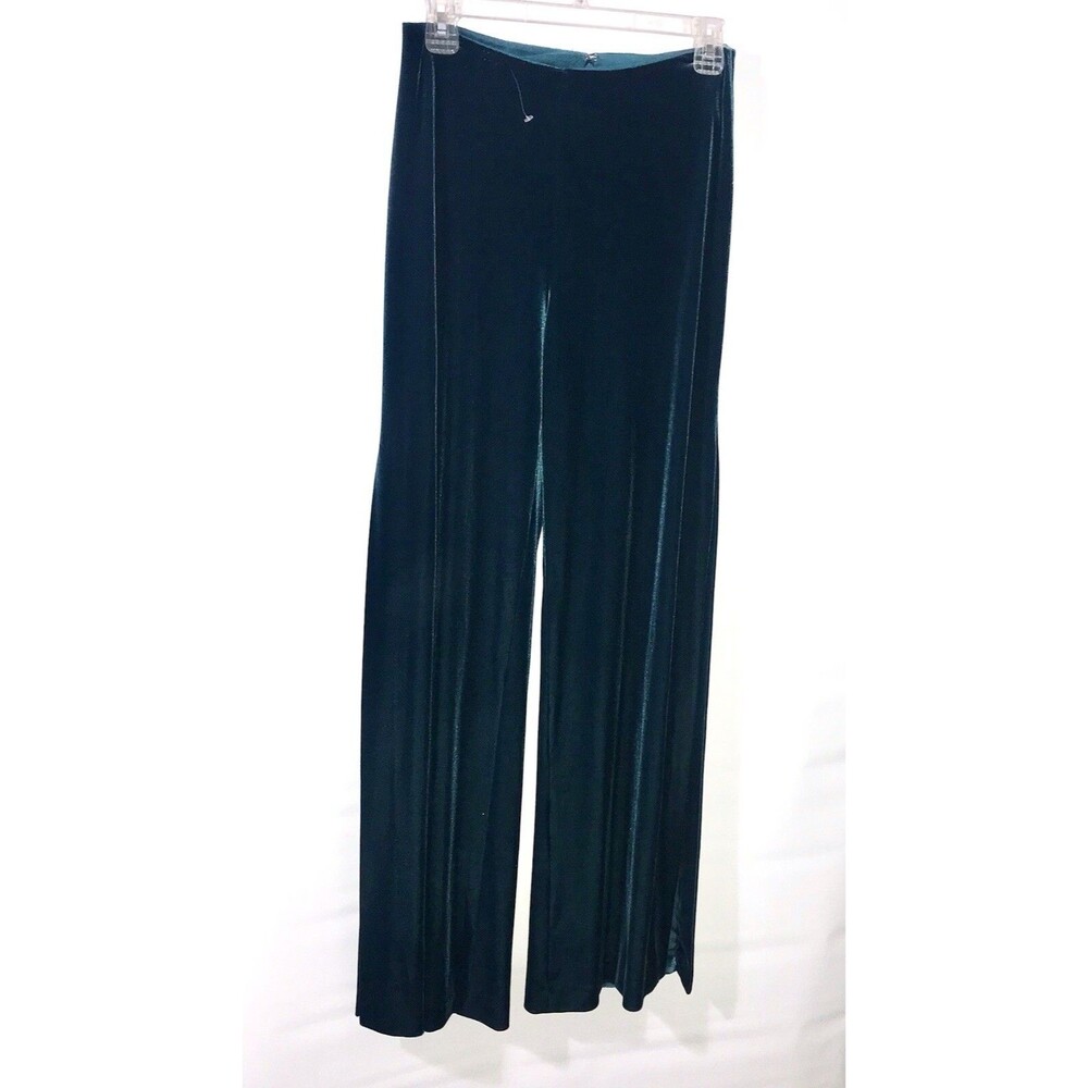 MONIQUE‎ LHUILLIER ML Women's  Wide-Leg Velvet Pants Green w Side Opening Size 2